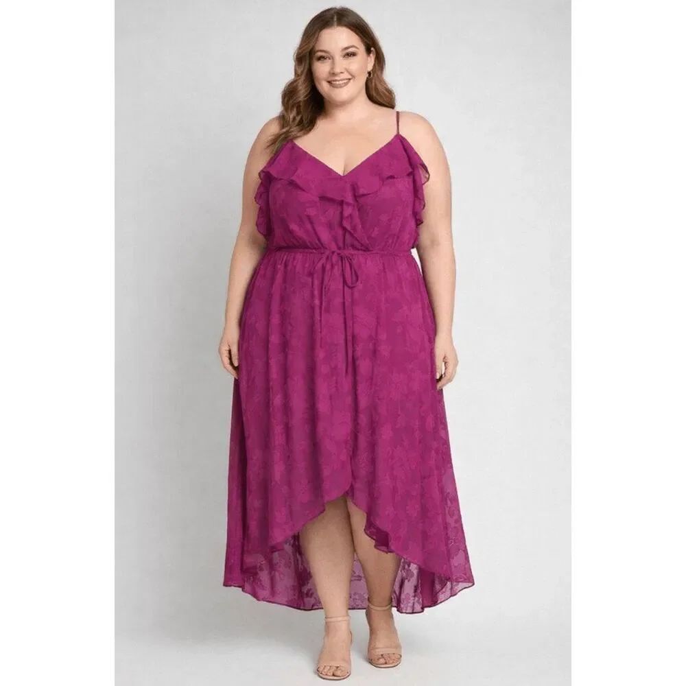 BCX Plus Size Ruffled Asymmetrical Tie-Waist Jacquard Dress 3X